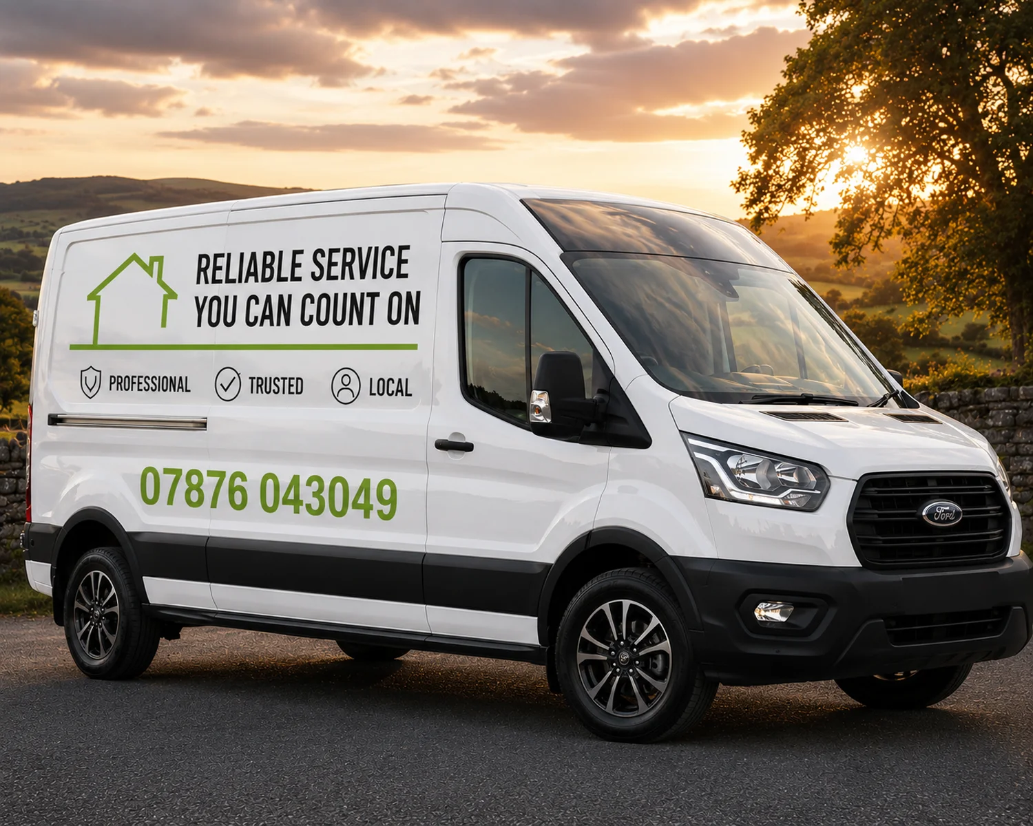 E's Man and Van — clean, professional van. Reliable service you can count on, 07876 043049